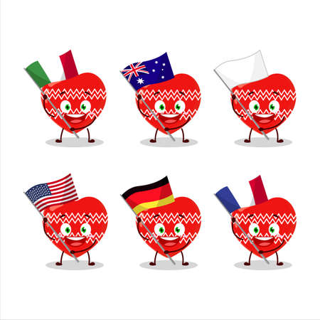 Love red christmas cartoon character bring the flags of various countriesのイラスト素材