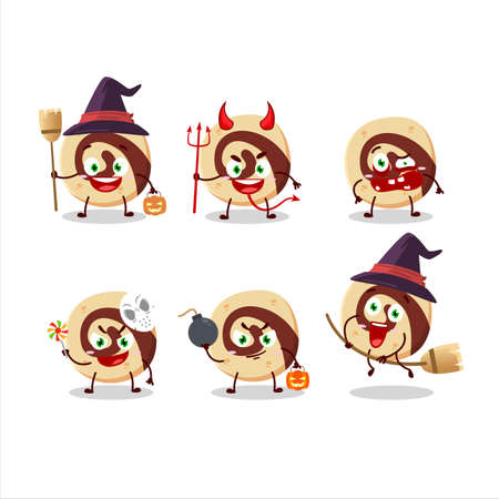 Halloween expression emoticons with cartoon character of spiral biscuitのイラスト素材