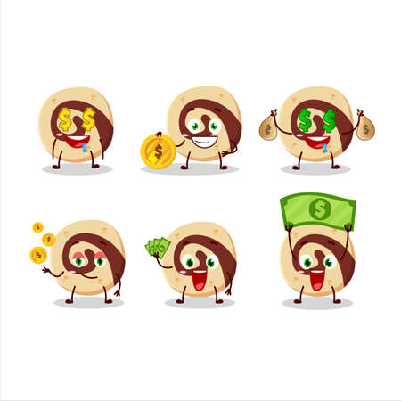Spiral biscuit cartoon character with cute emoticon bring moneyのイラスト素材