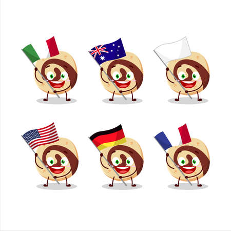 Spiral biscuit cartoon character bring the flags of various countriesのイラスト素材