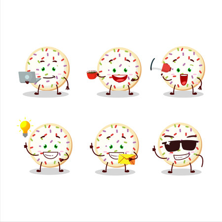 Sugar cookies cartoon character with various types of business emoticonsのイラスト素材