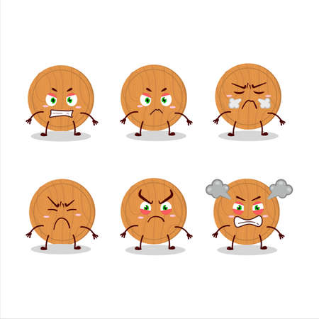 Circle wood cutting board cartoon character with various angry expressionsのイラスト素材