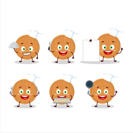 Cartoon character of circle wood cutting board with various chef emoticonsのイラスト素材