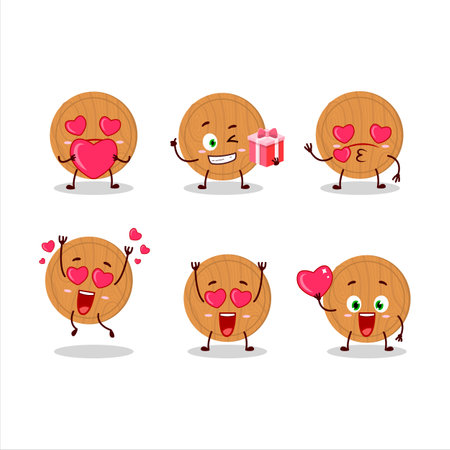 Circle wood cutting board cartoon character with love cute emoticonのイラスト素材