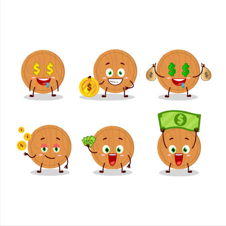 Circle wood cutting board cartoon character with cute emoticon bring moneyのイラスト素材