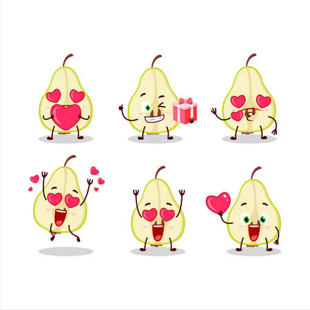 Slash of green pear cartoon character with love cute emoticonのイラスト素材