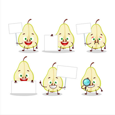 Slash of green pear cartoon character bring information boardのイラスト素材