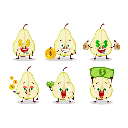 Slash of green pear cartoon character with cute emoticon bring moneyのイラスト素材
