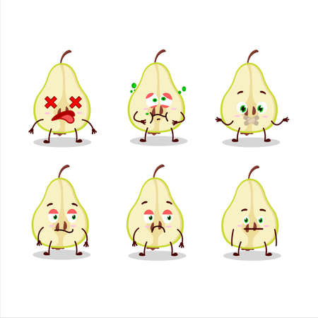 Slash of green pear cartoon character with nope expressionのイラスト素材
