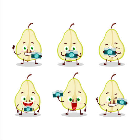 Photographer profession emoticon with slash of green pear cartoon characterのイラスト素材