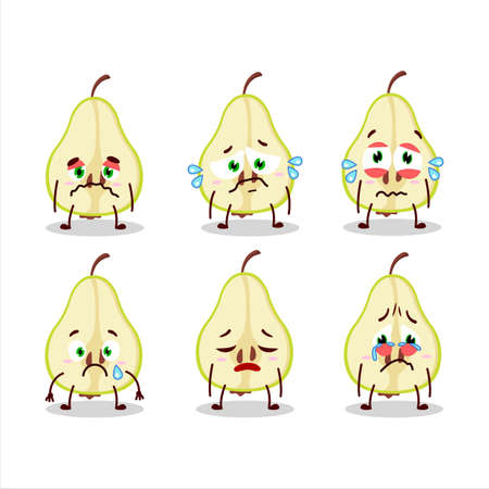 Slash of green pear cartoon character with sad expressionのイラスト素材
