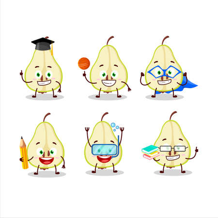 School student of slash of green pear cartoon character with various expressionsのイラスト素材