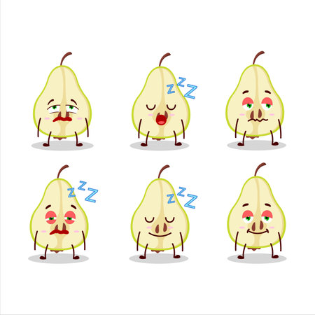 Cartoon character of slash of green pear with sleepy expressionのイラスト素材