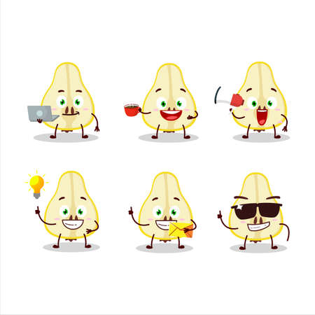 Slash of yellow pear cartoon character with various types of business emoticonsのイラスト素材