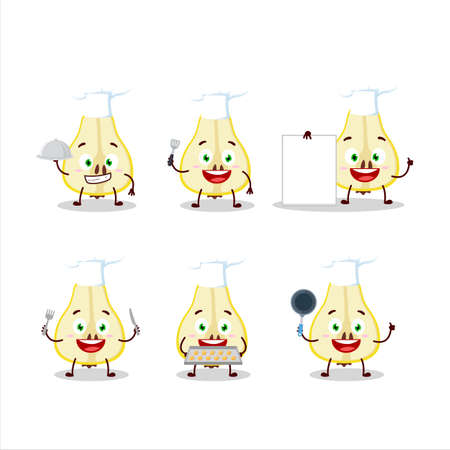 Cartoon character of slash of yellow pear with various chef emoticonsのイラスト素材