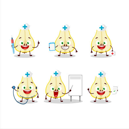 Doctor profession emoticon with slash of yellow pear cartoon characterのイラスト素材