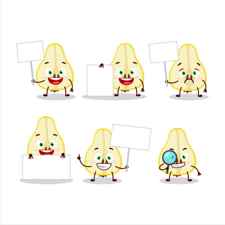 Slash of yellow pear cartoon character bring information boardのイラスト素材