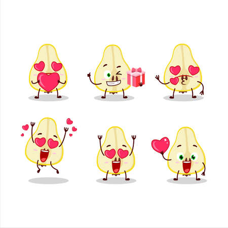 Slash of yellow pear cartoon character with love cute emoticonのイラスト素材
