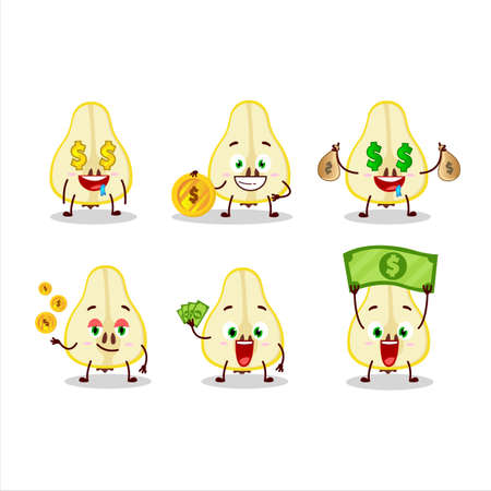 Slash of yellow pear cartoon character with cute emoticon bring moneyのイラスト素材