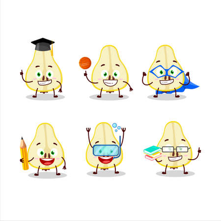 School student of slash of yellow pear cartoon character with various expressionsのイラスト素材