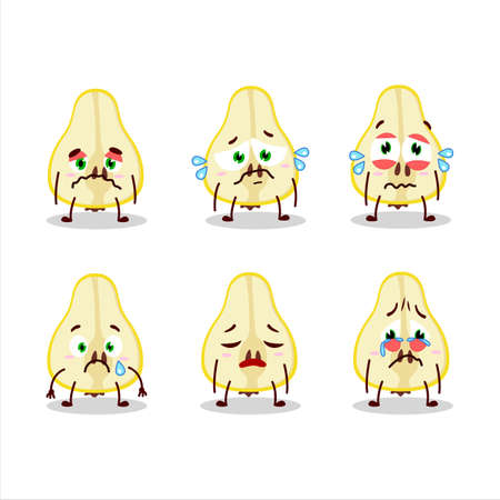 Slash of yellow pear cartoon character with sad expressionのイラスト素材