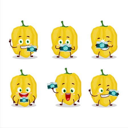 Photographer profession emoticon with yellow habanero cartoon characterのイラスト素材