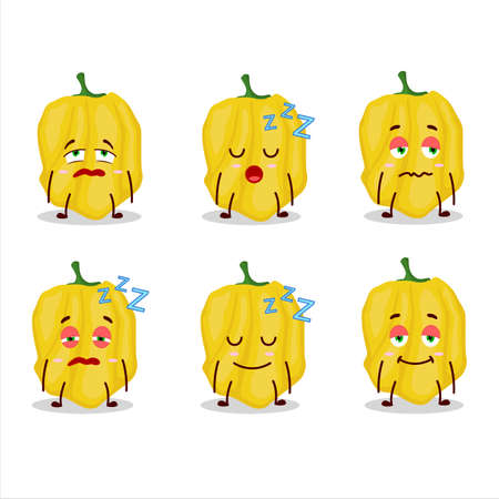 Cartoon character of yellow habanero with sleepy expressionのイラスト素材