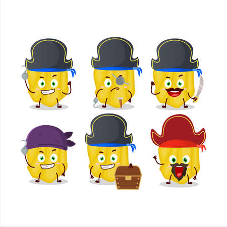 Cartoon character of yellow habanero with various pirates emoticonsのイラスト素材