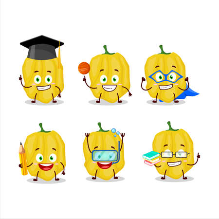 School student of yellow habanero cartoon character with various expressionsのイラスト素材