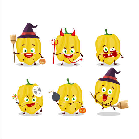 Halloween expression emoticons with cartoon character of yellow habaneroのイラスト素材