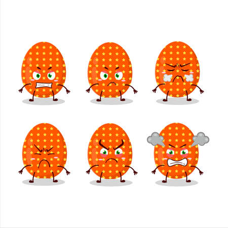 Deep orange easter egg cartoon character with various angry expressionsのイラスト素材