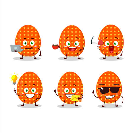 Deep orange easter egg cartoon character with various types of business emoticonsのイラスト素材