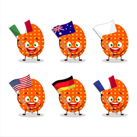 Deep orange easter egg cartoon character bring the flags of various countriesのイラスト素材