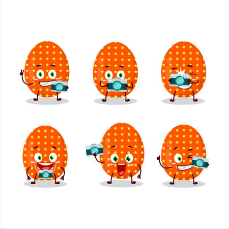 Photographer profession emoticon with deep orange easter egg cartoon characterのイラスト素材