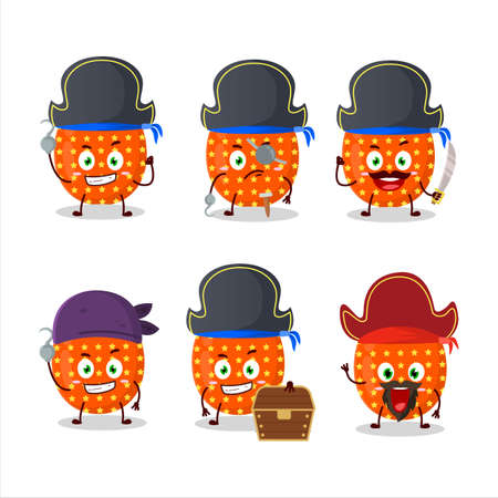 Cartoon character of deep orange easter egg with various pirates emoticonsのイラスト素材