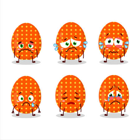 Deep orange easter egg cartoon character with sad expressionのイラスト素材