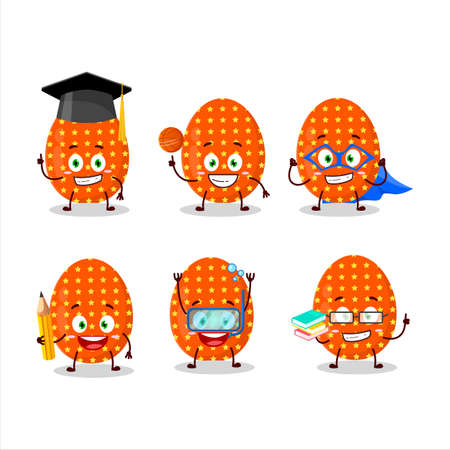School student of deep orange easter egg cartoon character with various expressionsのイラスト素材