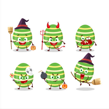 Halloween expression emoticons with cartoon character of green easter eggのイラスト素材