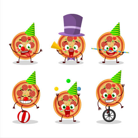 Cartoon character of beef pizza with various circus showsのイラスト素材