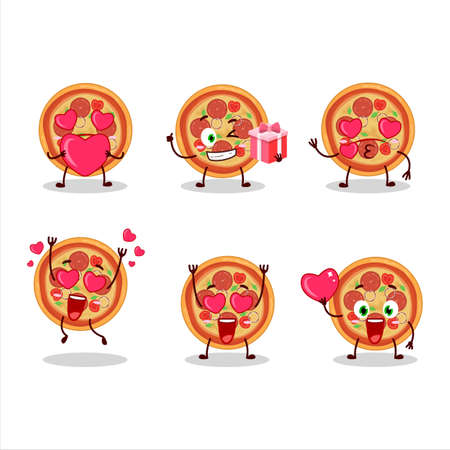 Beef pizza cartoon character with love cute emoticonのイラスト素材