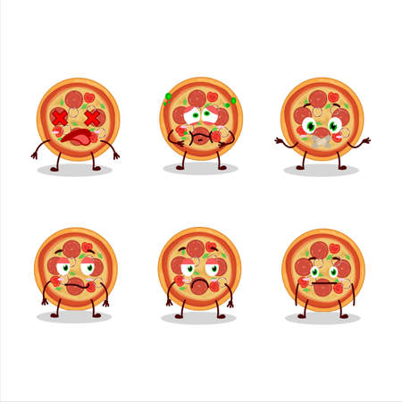 Beef pizza cartoon character with nope expressionのイラスト素材