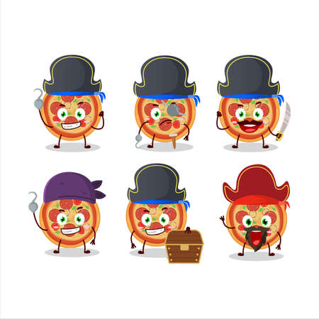 Cartoon character of beef pizza with various pirates emoticonsのイラスト素材