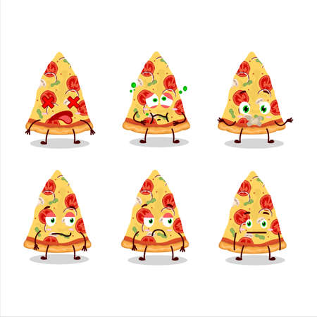 Slice of tomato cheese pizza cartoon character with nope expressionのイラスト素材