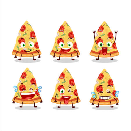 Cartoon character of slice of tomato cheese pizza with smile expressionのイラスト素材
