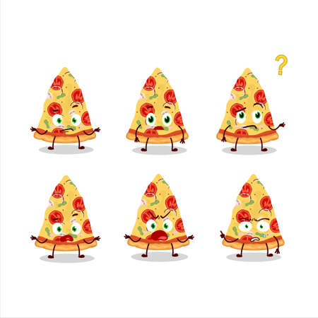 Cartoon character of slice of tomato cheese pizza with what expressionのイラスト素材