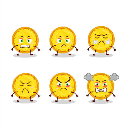 Italian cheese pizza cartoon character with various angry expressionsのイラスト素材
