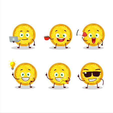Italian cheese pizza cartoon character with various types of business emoticonsのイラスト素材