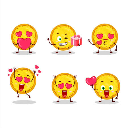 Italian cheese pizza cartoon character with love cute emoticonのイラスト素材