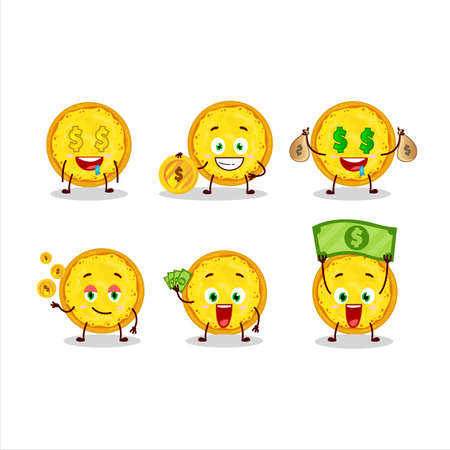 Italian cheese pizza cartoon character with cute emoticon bring moneyのイラスト素材