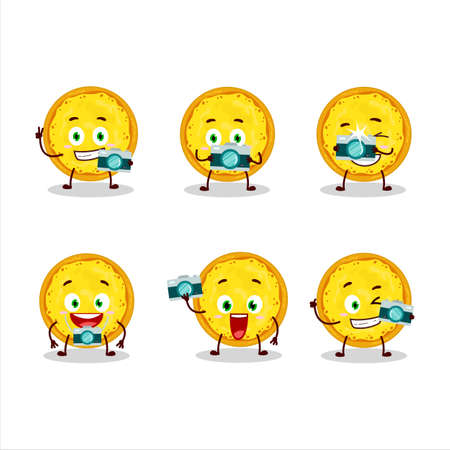Photographer profession emoticon with italian cheese pizza cartoon characterのイラスト素材
